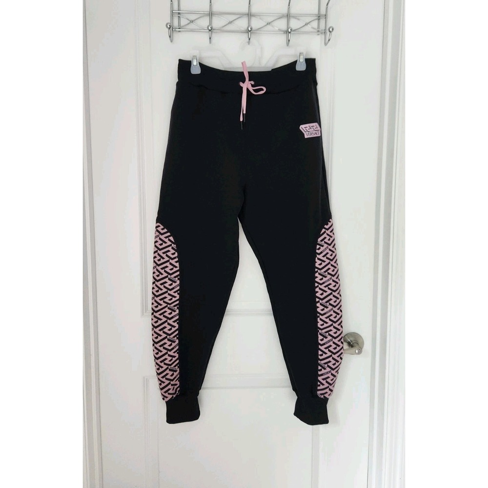 Versace Women's Black Greca Print Jogger Pants Size 3 Italy 1002081